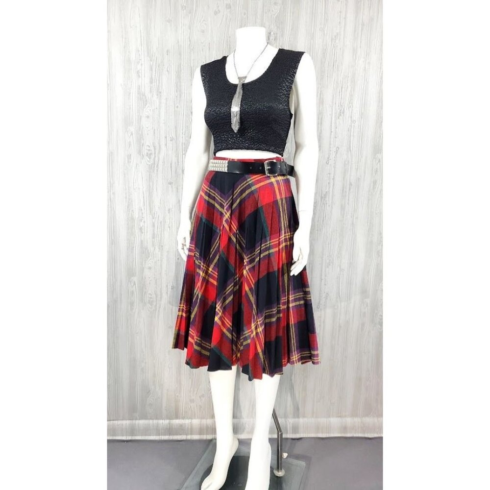 Red and Black Plaid Wool Midi Skirt Vintage Retro Grunge Schoolgirl - Picture 6 of 6
